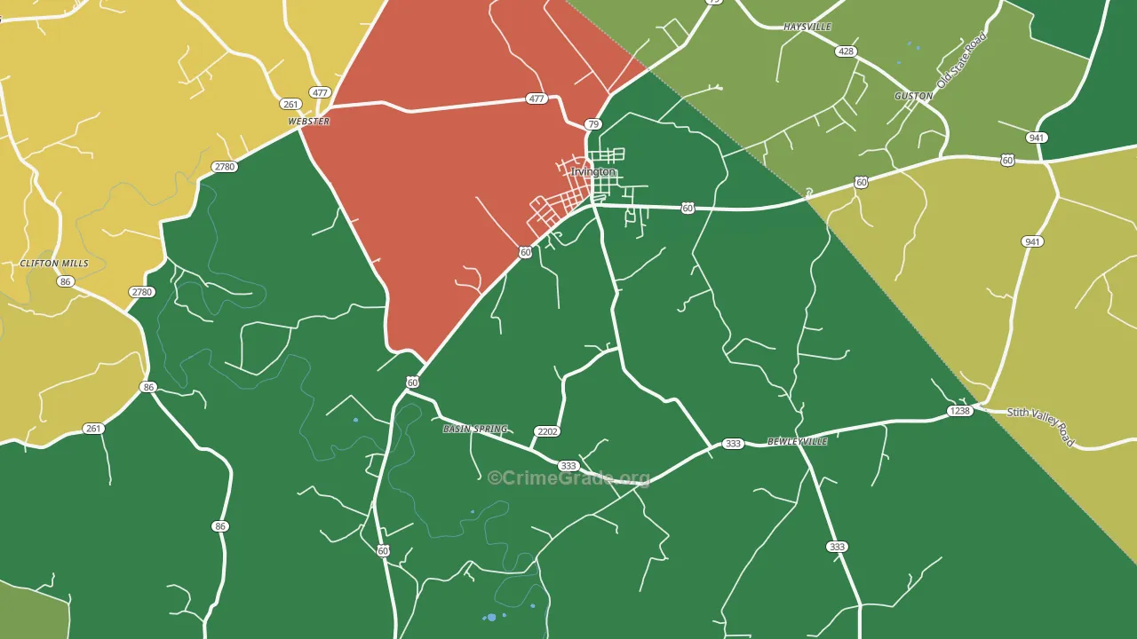 Irvington, KY Map of Vandalism Rates