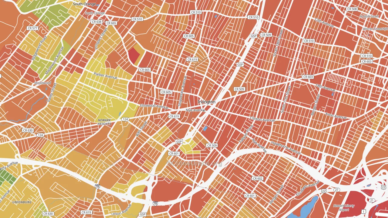 Irvington, NJ Map of Vandalism Rates