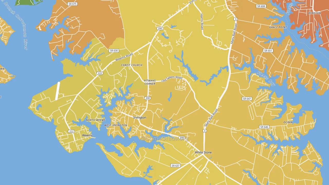 Irvington, VA Map of Vandalism Rates