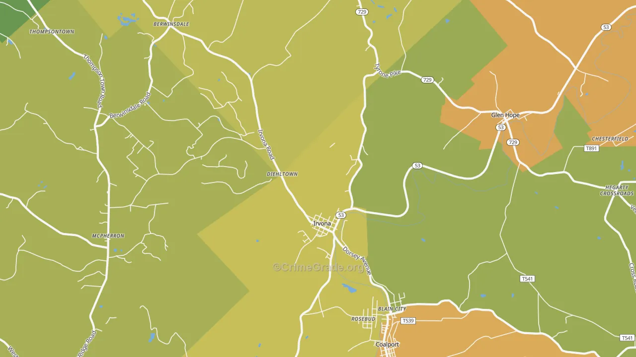 Irvona, PA Map of Vandalism Rates