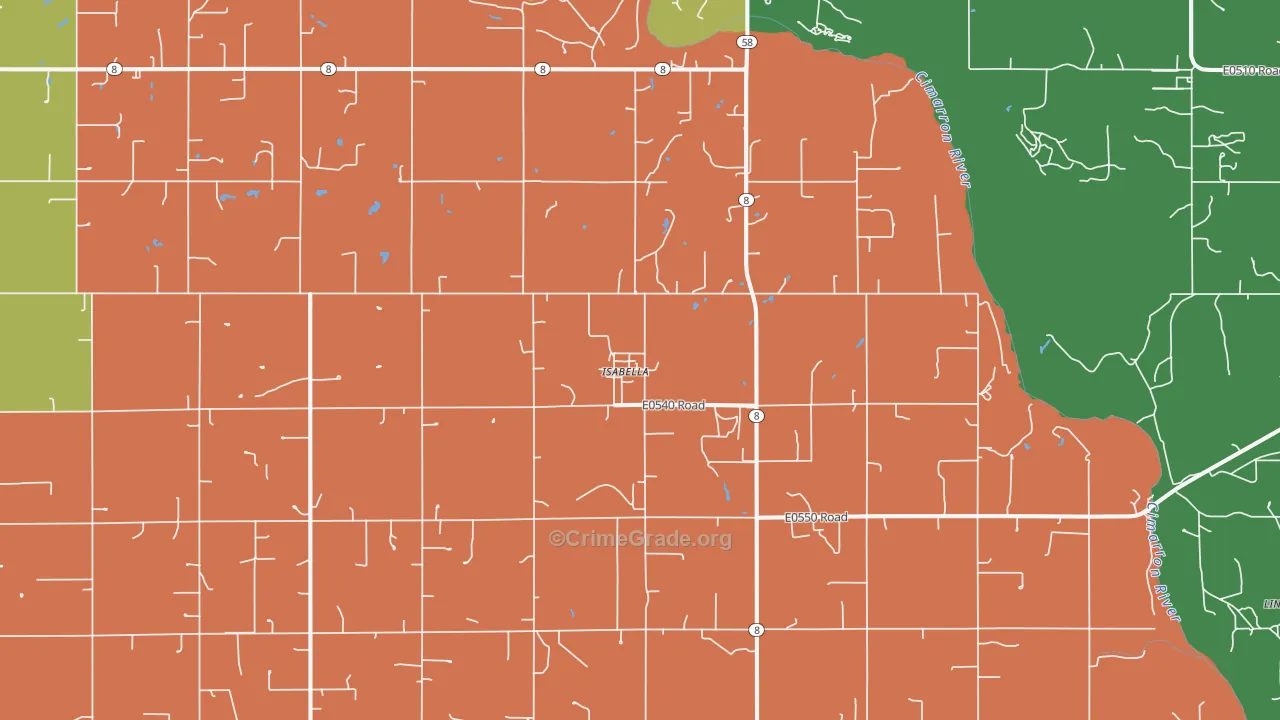 Isabella, OK Map of Vandalism Rates