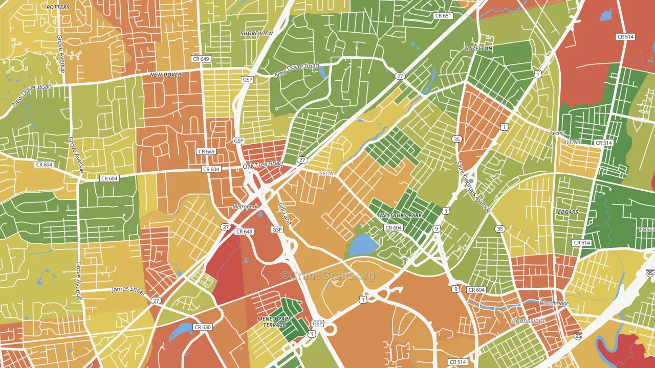 Iselin, NJ Map of Vandalism Rates