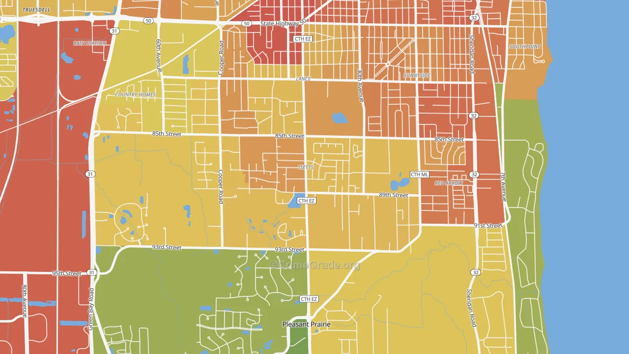 Isetts, Kenosha, WI Map of Vandalism Rates