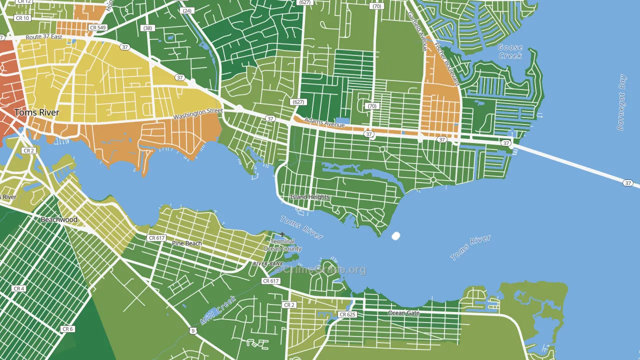 Island Heights, NJ Map of Vandalism Rates
