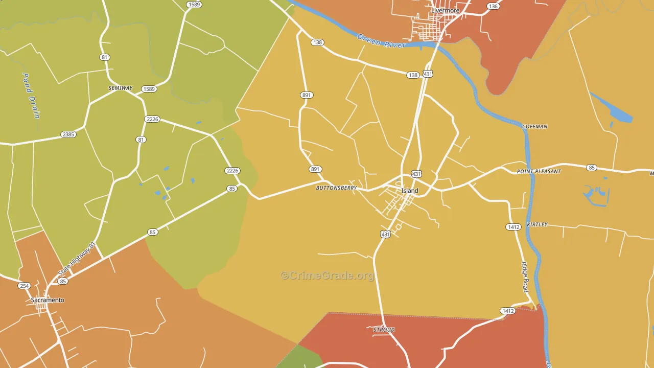 Island, KY Map of Vandalism Rates