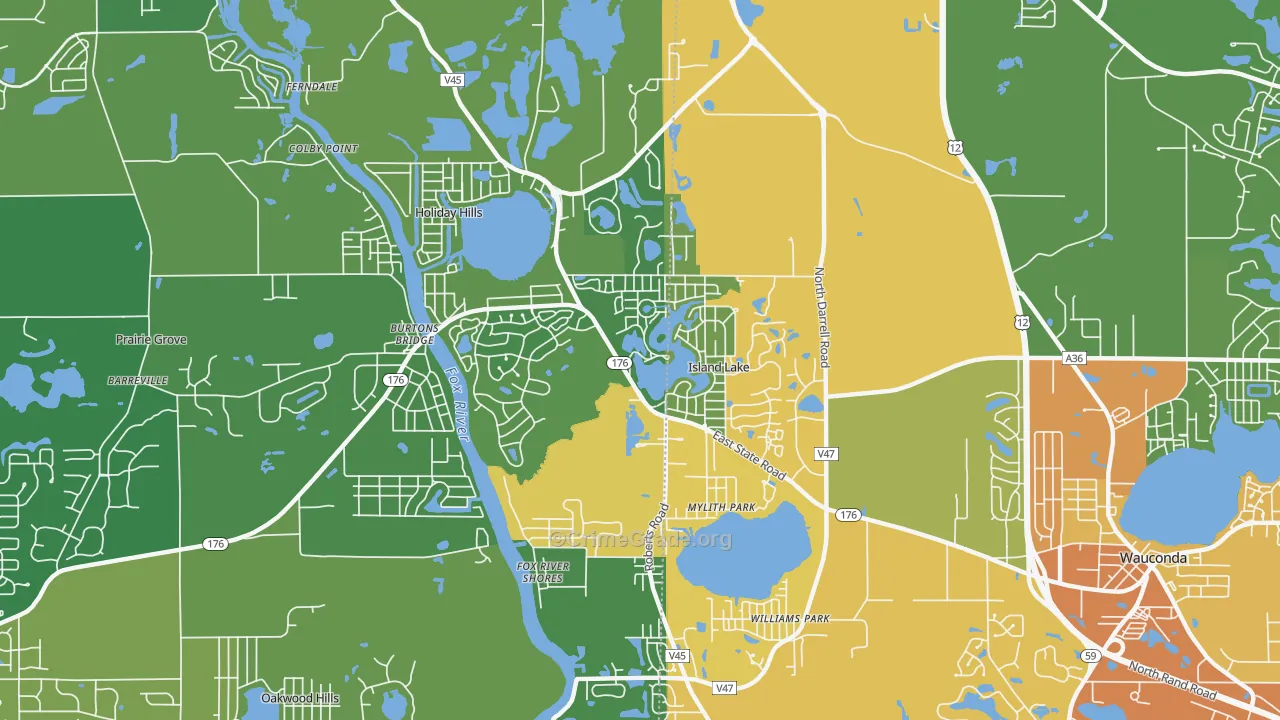 Island Lake, IL Map of Vandalism Rates