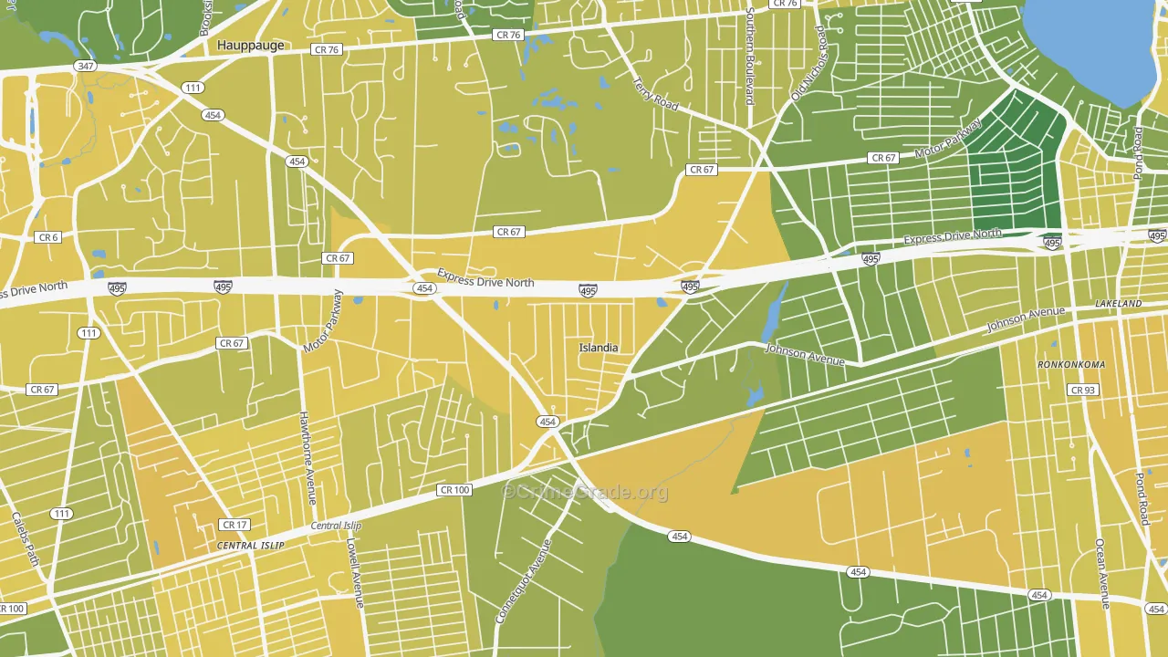 Islandia, NY Map of Vandalism Rates