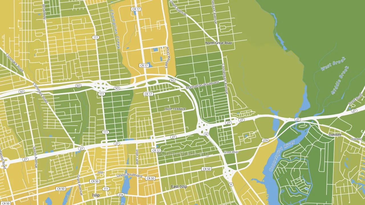Islip Terrace, NY Map of Vandalism Rates