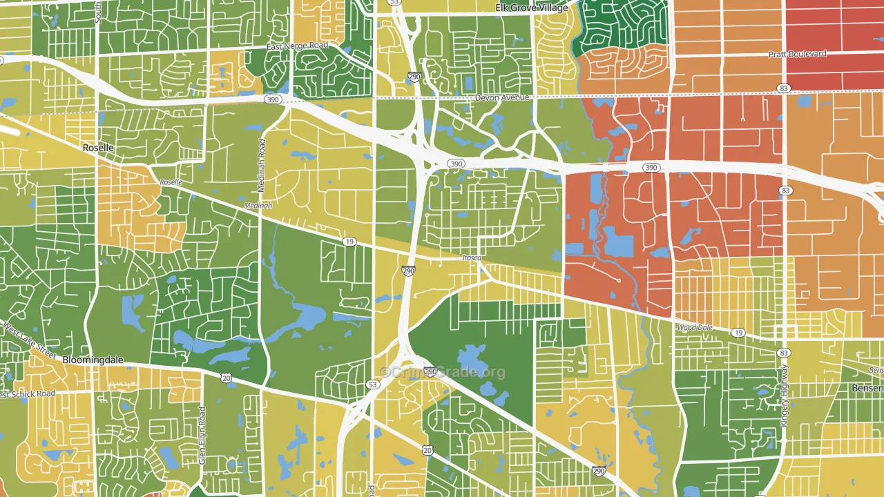Itasca, IL Map of Vandalism Rates