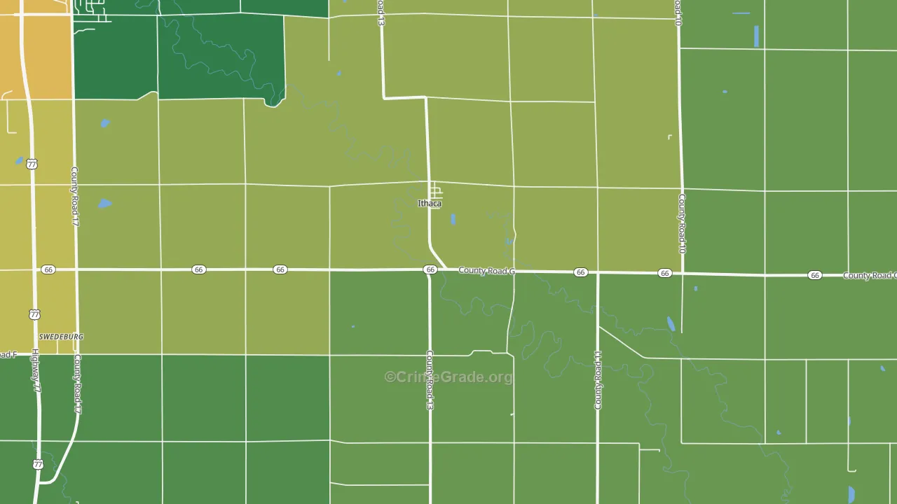 Ithaca, NE Map of Vandalism Rates