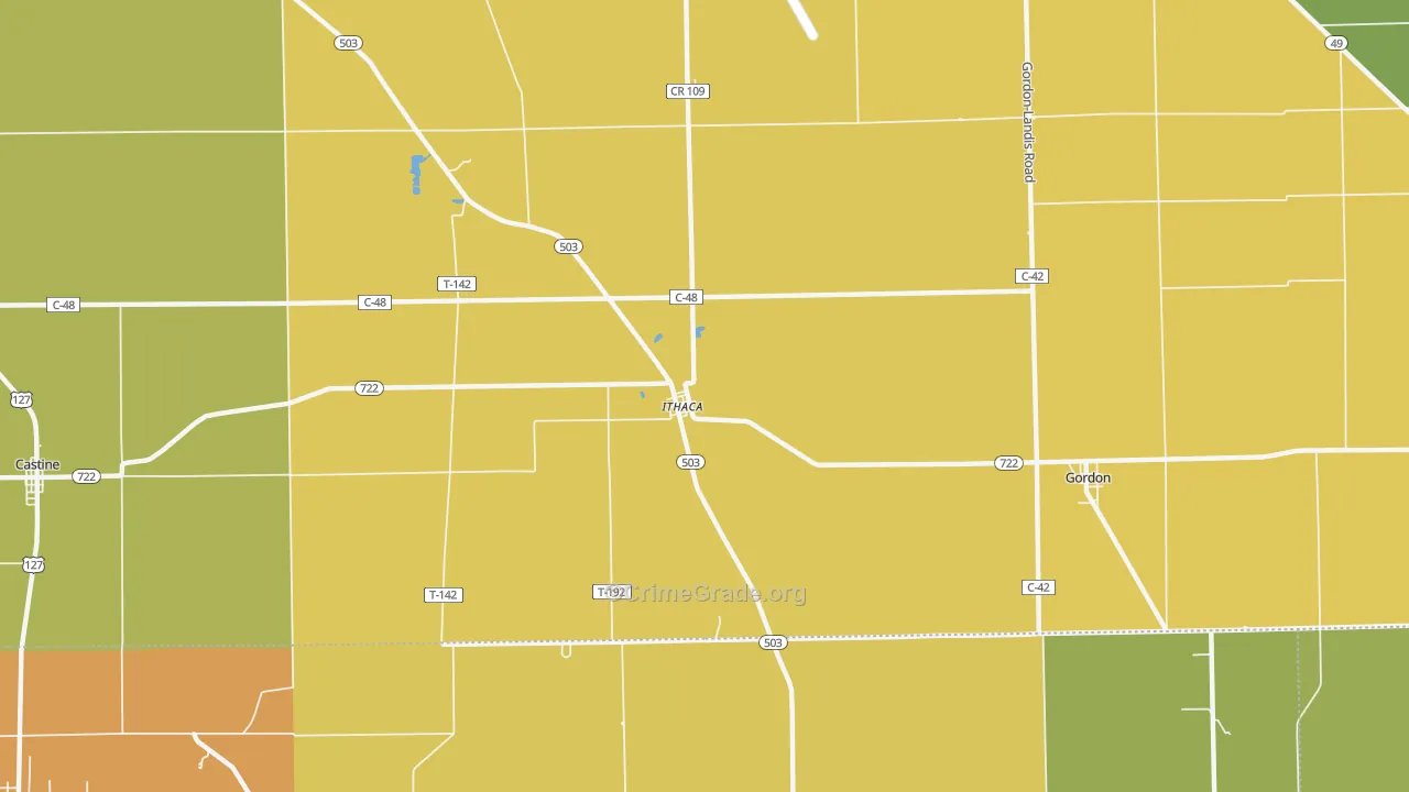 Ithaca, OH Map of Vandalism Rates