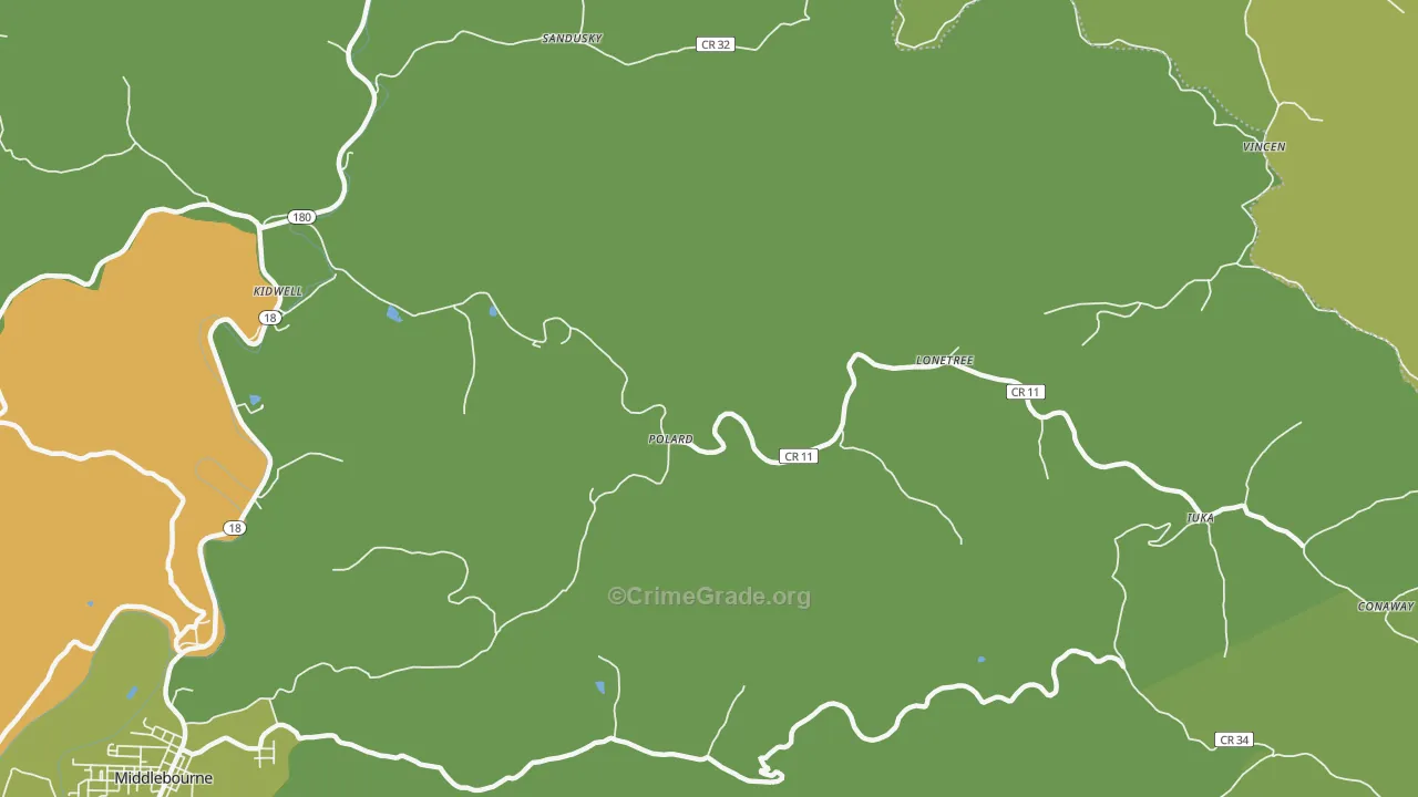 Iuka, WV Map of Vandalism Rates