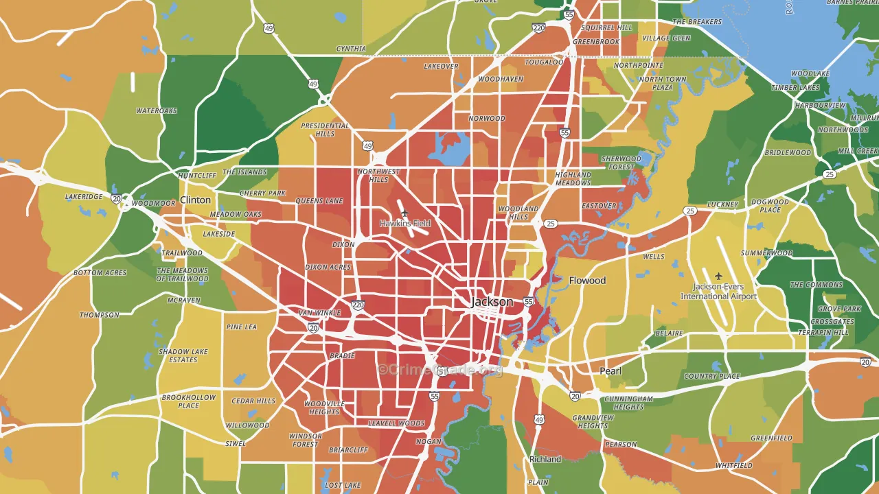 Jackson, MS Map of Vandalism Rates