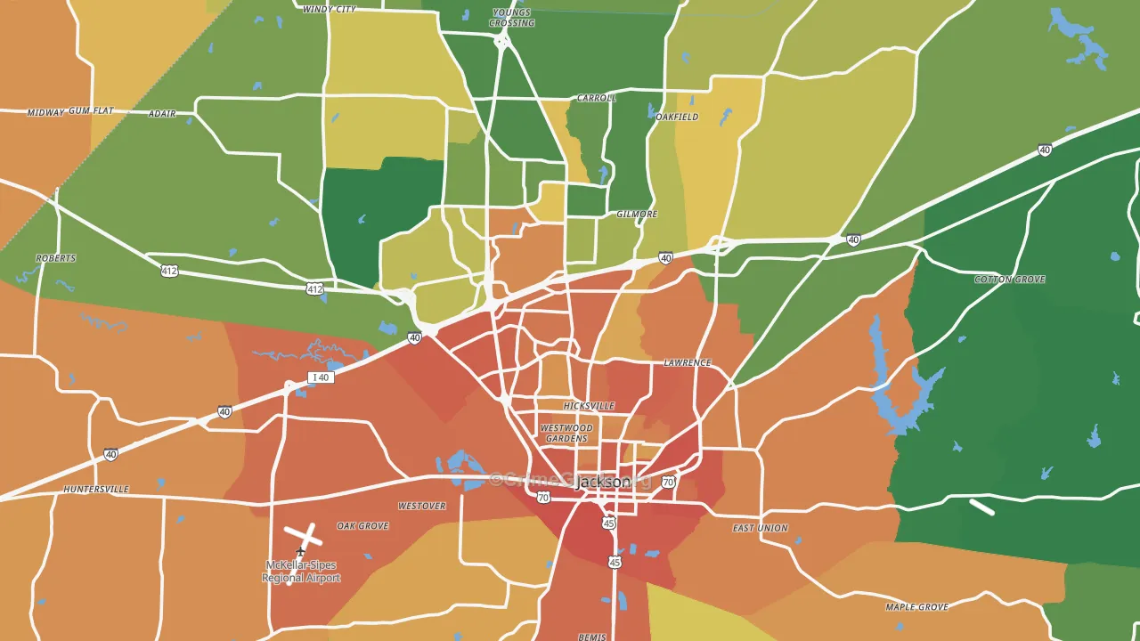 Jackson, TN Map of Vandalism Rates