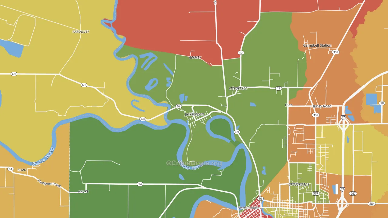 Jacksonport, AR Map of Vandalism Rates