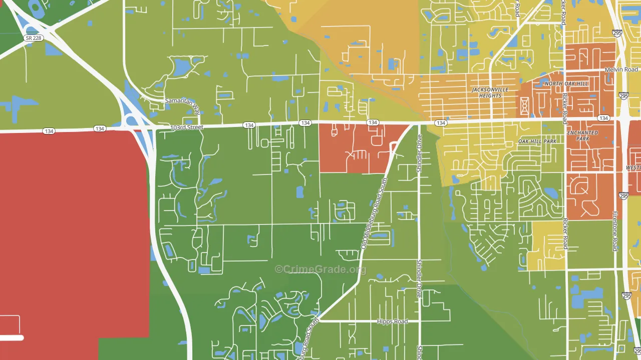 Jacksonville Heights South, Jacksonville, FL Map of Vandalism Rates