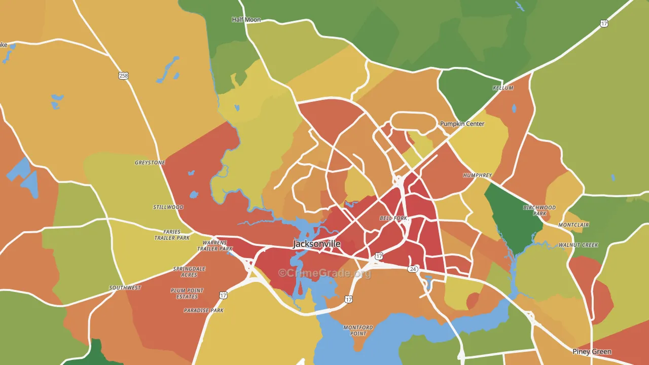 Jacksonville, NC Map of Vandalism Rates