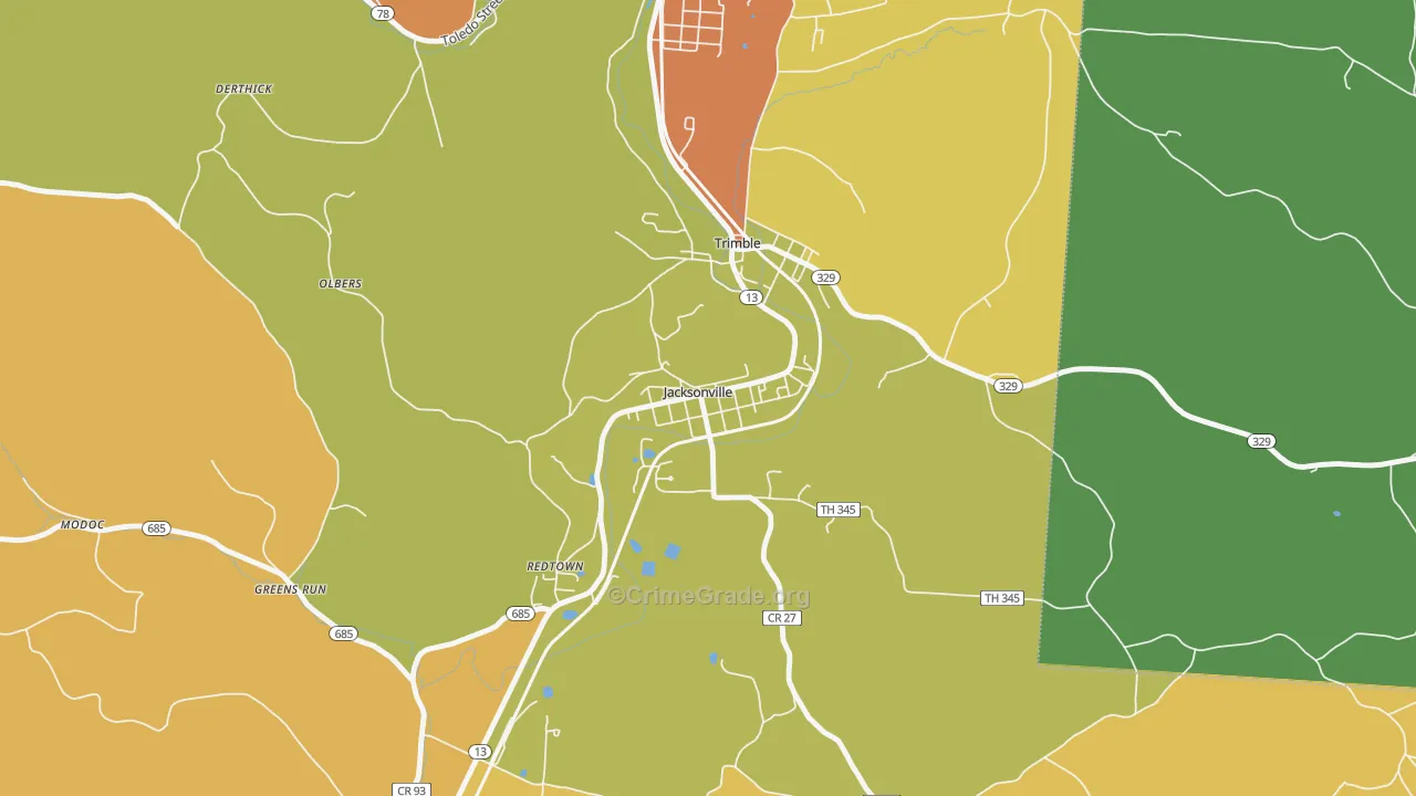 Jacksonville, OH Map of Vandalism Rates