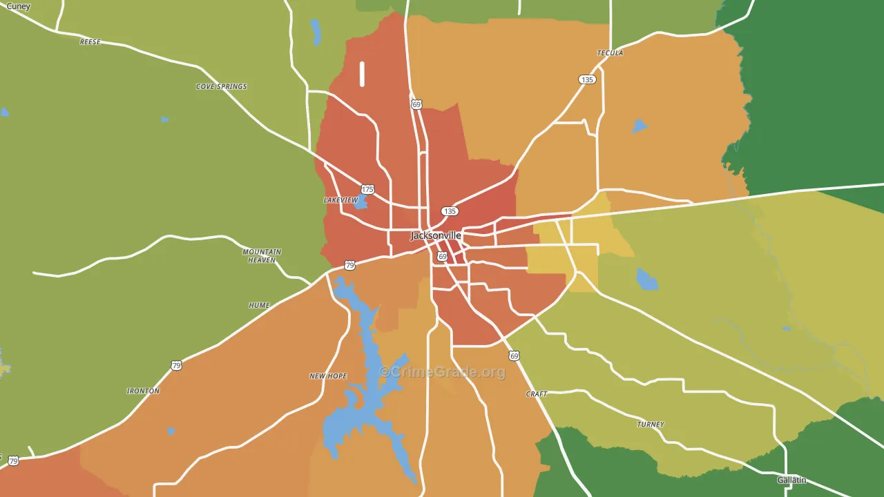 Jacksonville, TX Map of Vandalism Rates