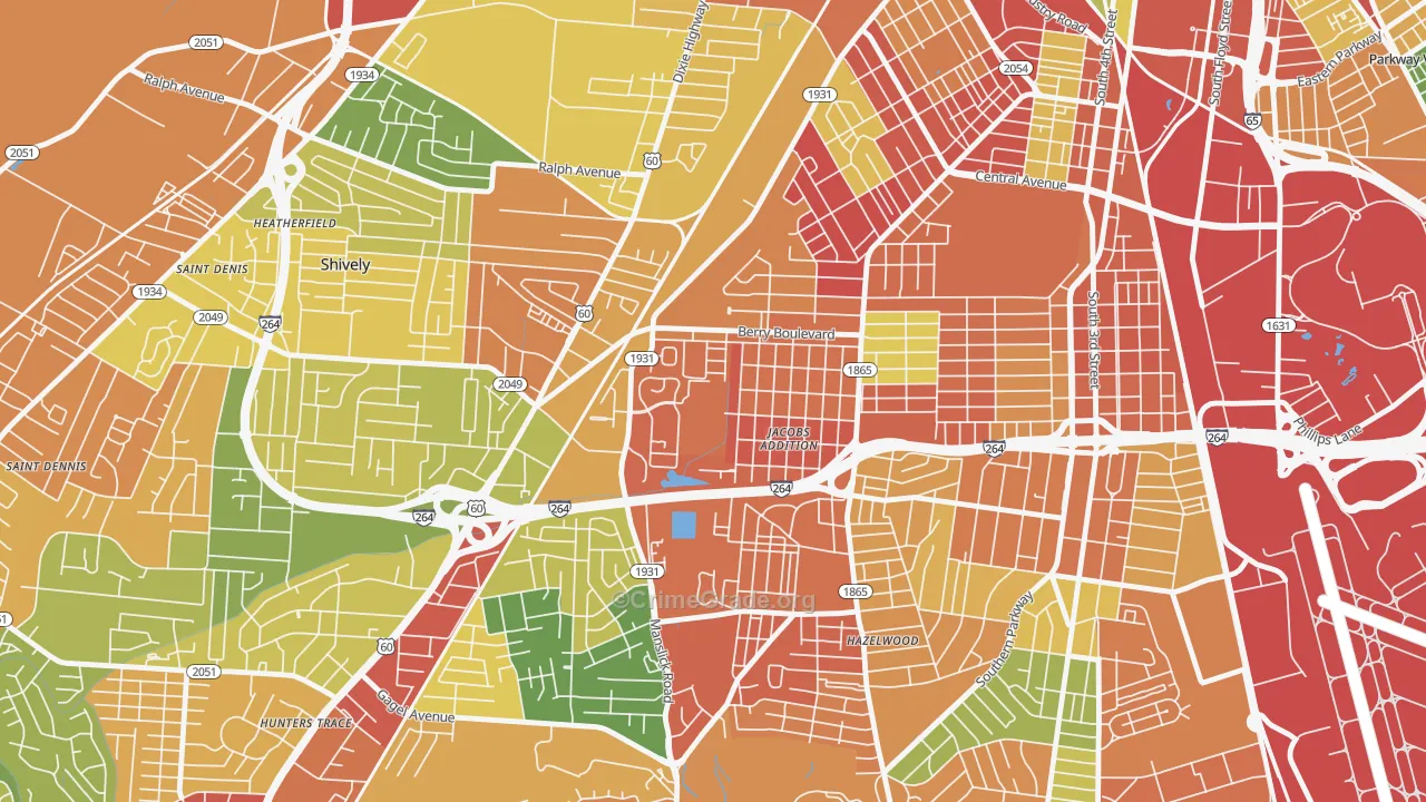 Jacobs, Louisville, KY Map of Vandalism Rates