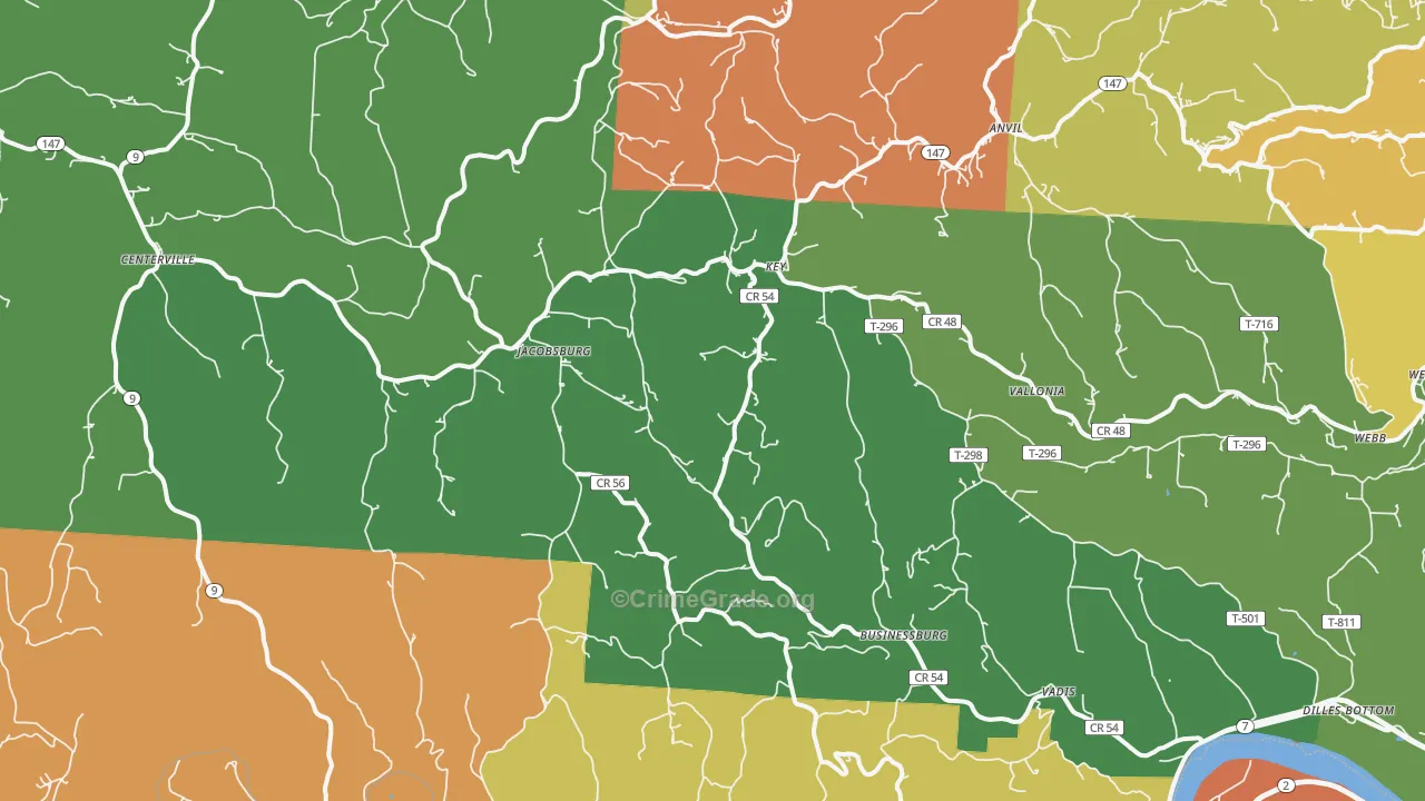 Jacobsburg, OH Map of Vandalism Rates