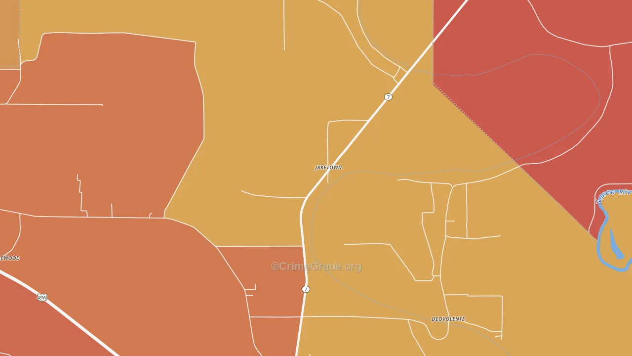 Jaketown, MS Map of Vandalism Rates