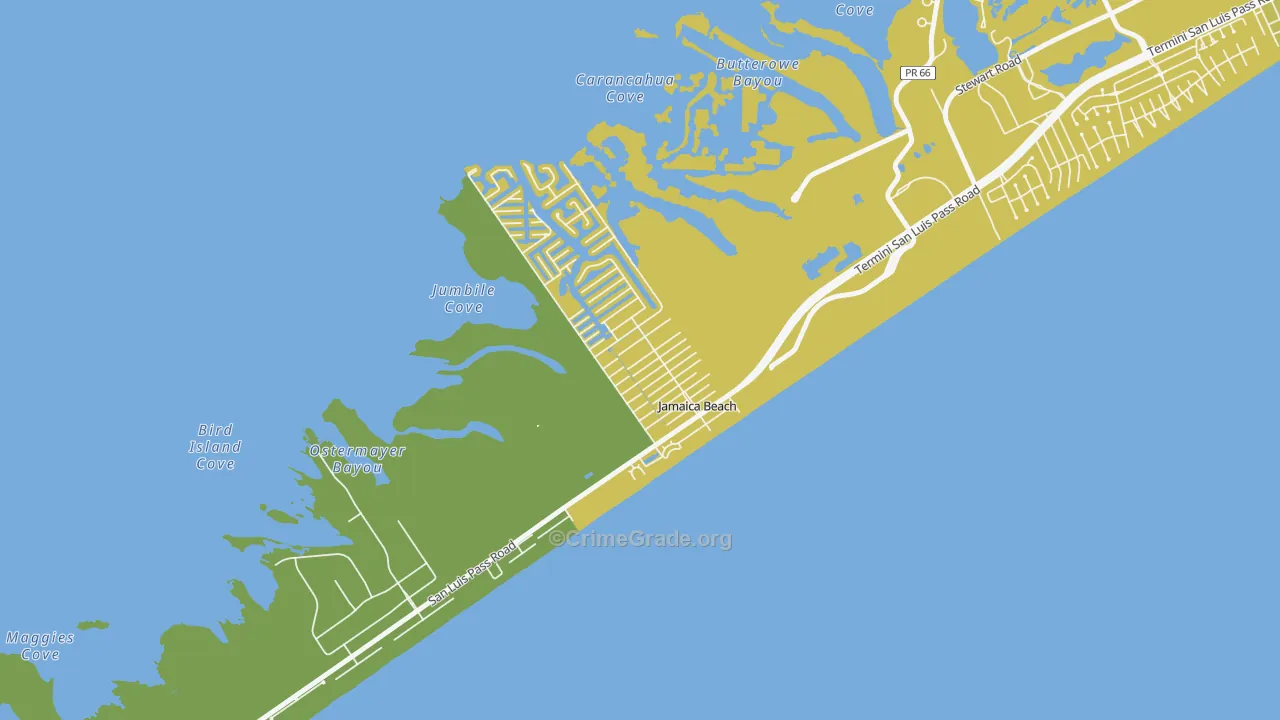 Jamaica Beach, TX Map of Vandalism Rates