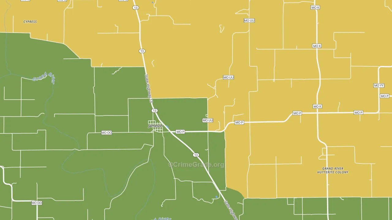 Jameson, MO Map of Vandalism Rates