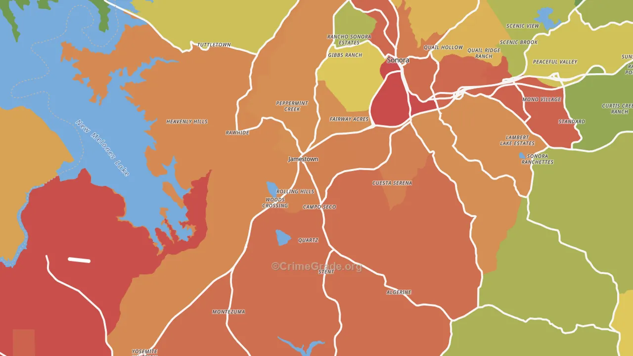 Jamestown, CA Map of Vandalism Rates