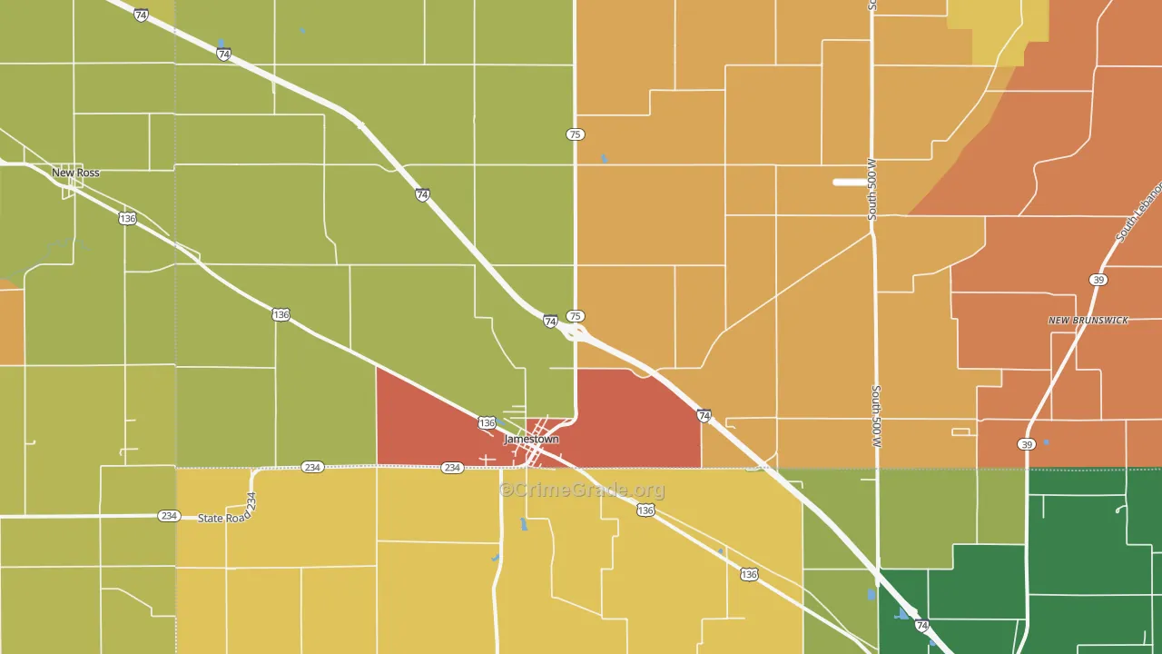 Jamestown, IN Map of Vandalism Rates