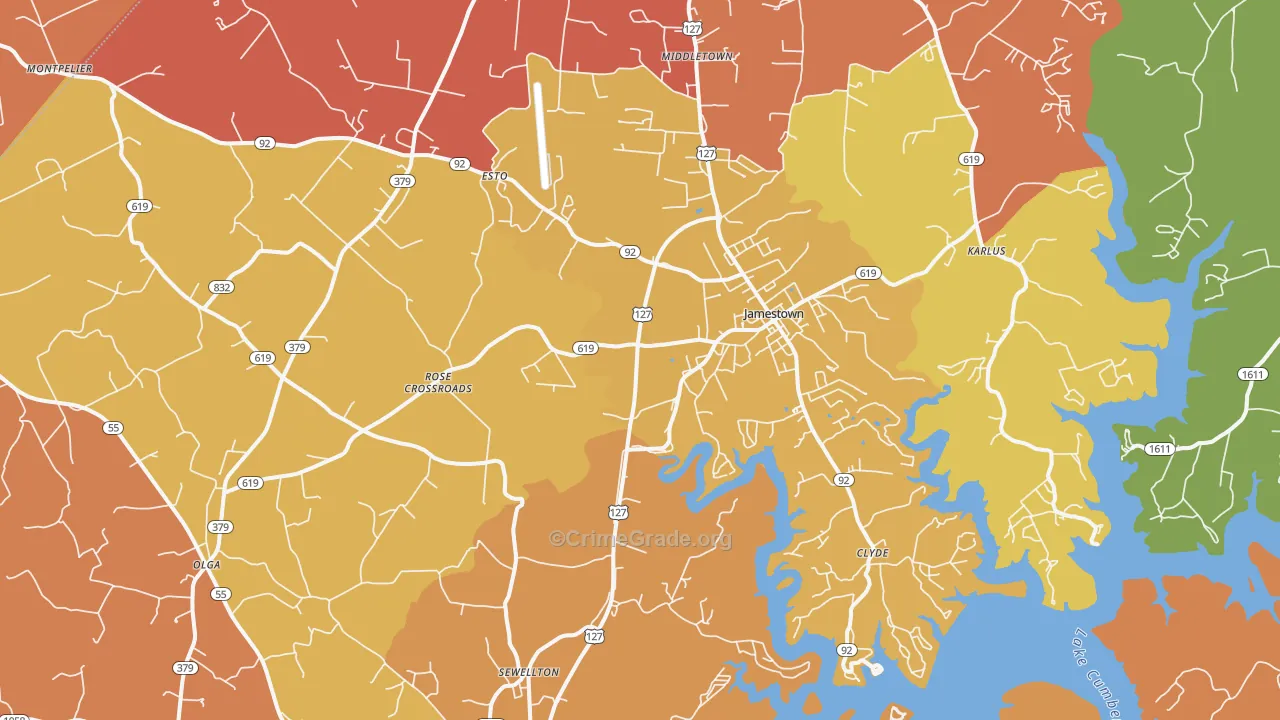 Jamestown, KY Map of Vandalism Rates