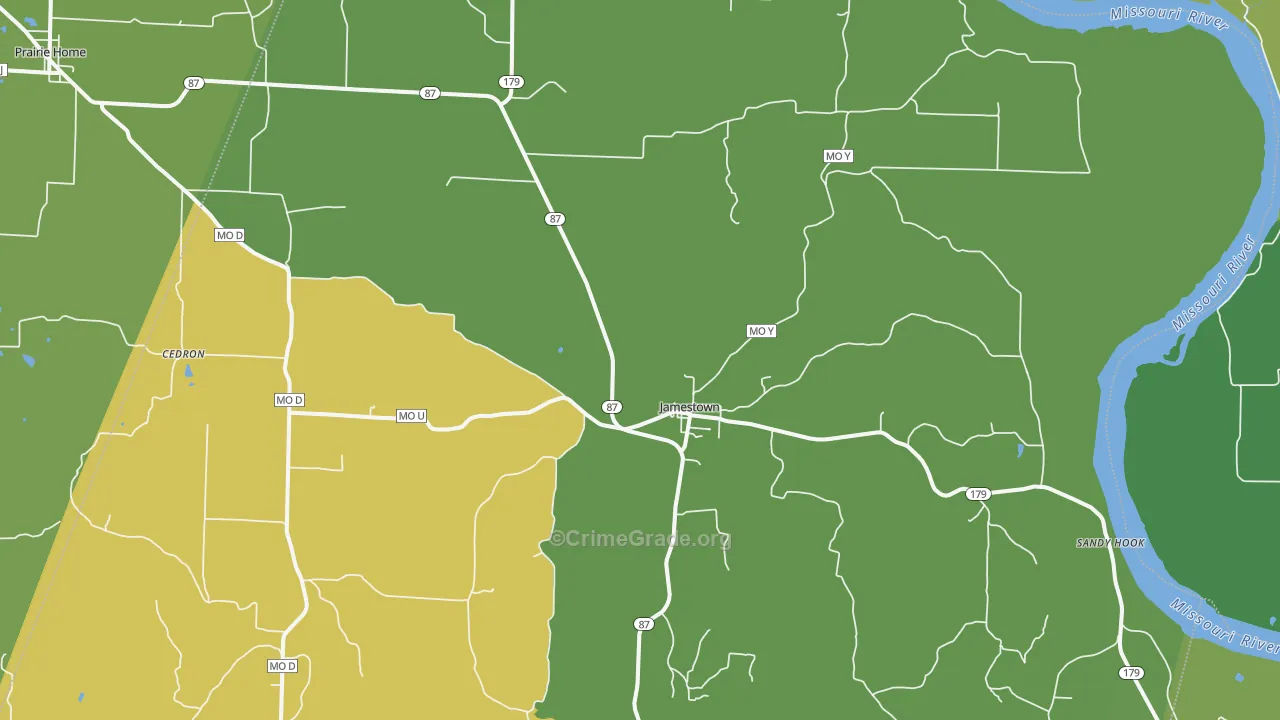 Jamestown, MO Map of Vandalism Rates