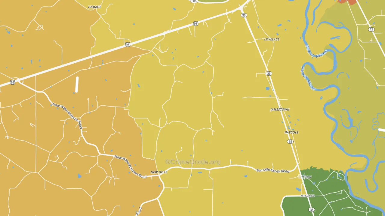 Jamestown, MS Map of Vandalism Rates