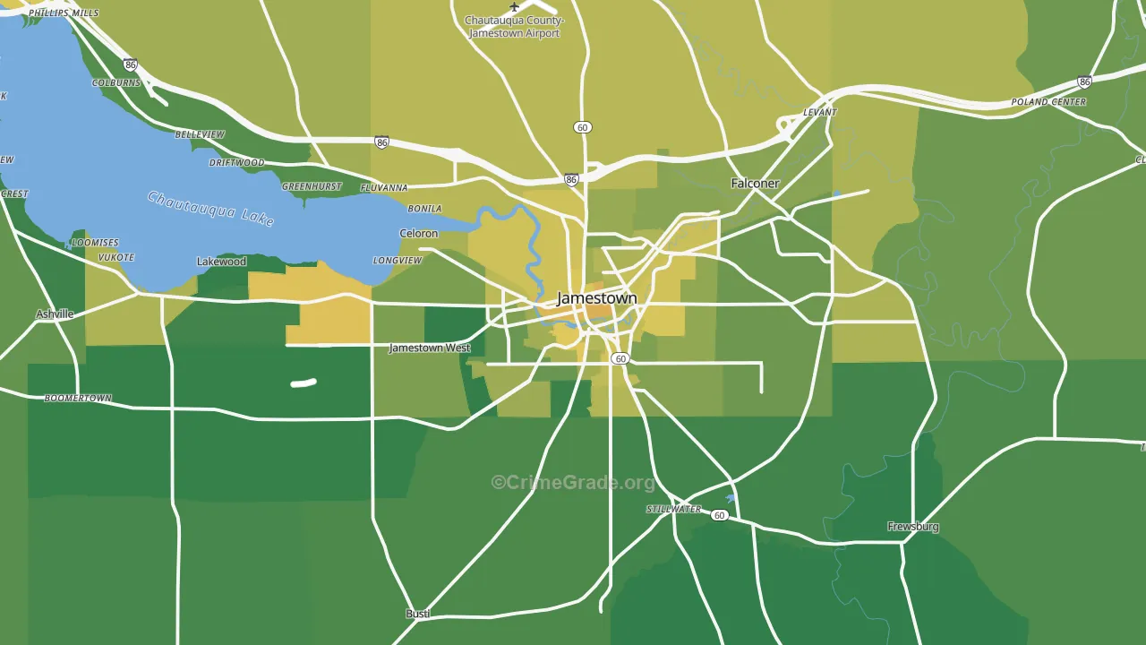 Jamestown, NY Map of Vandalism Rates