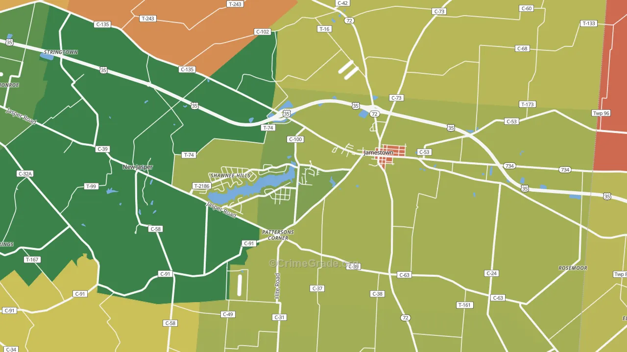 Jamestown, OH Map of Vandalism Rates