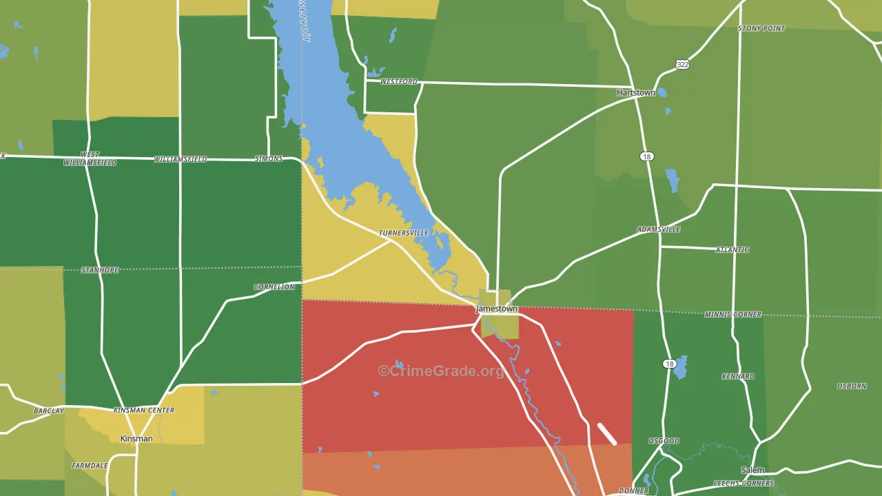 Jamestown, PA Map of Vandalism Rates