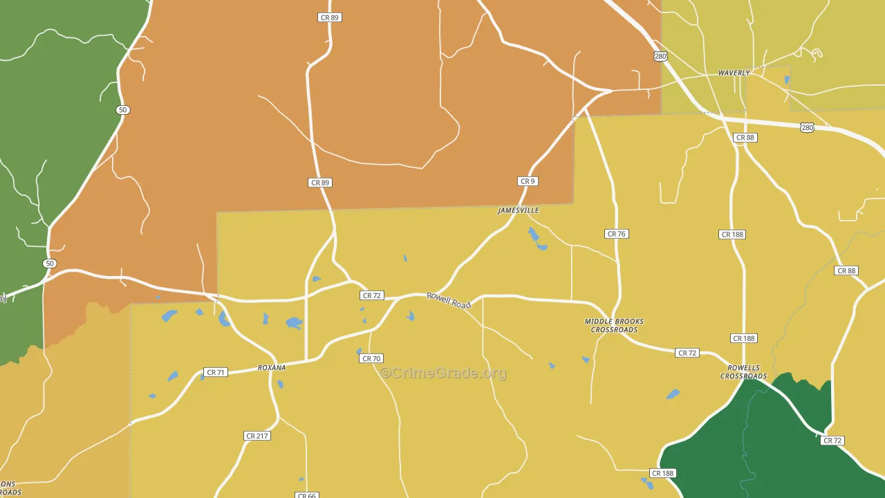 Jamesville, AL Map of Vandalism Rates
