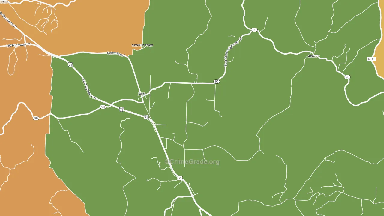 Jane, MO Map of Vandalism Rates