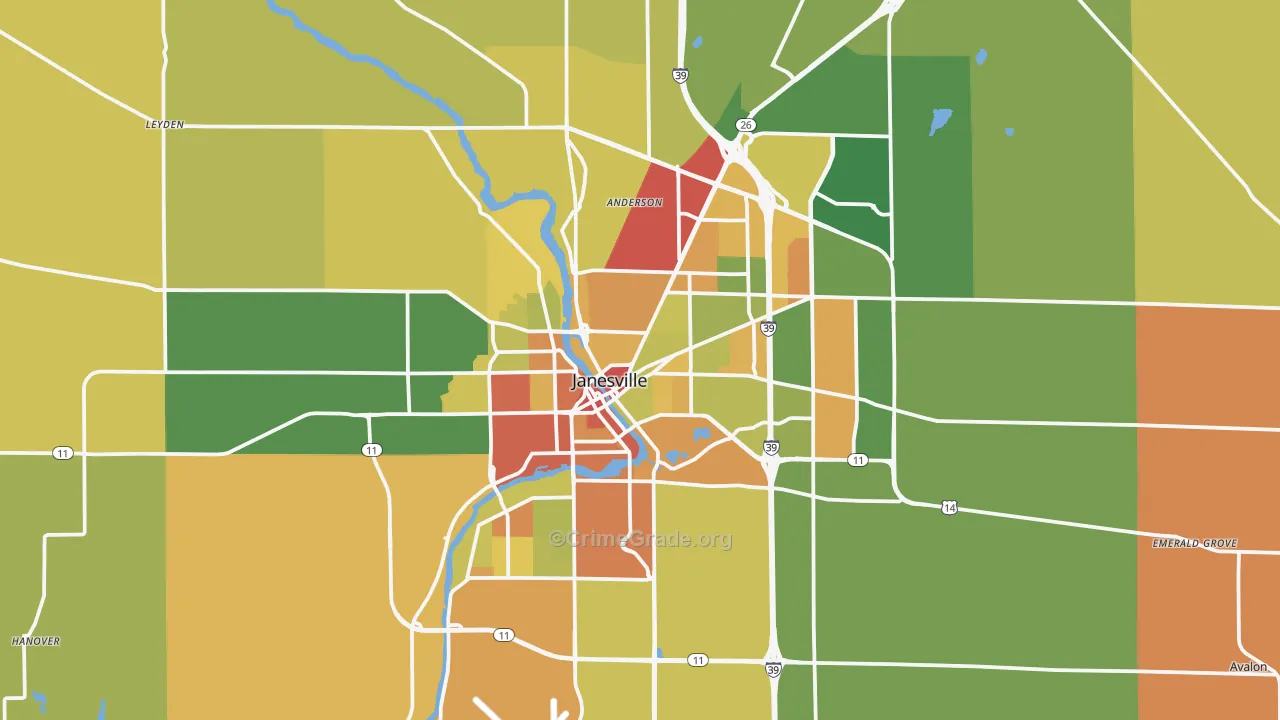 Janesville, WI Map of Vandalism Rates