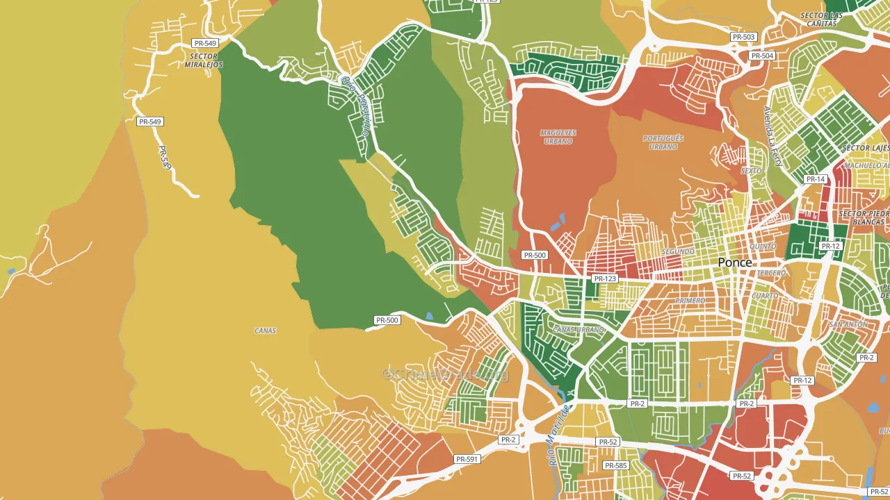 Jardines del Caribe, Ponce, PR Map of Vandalism Rates