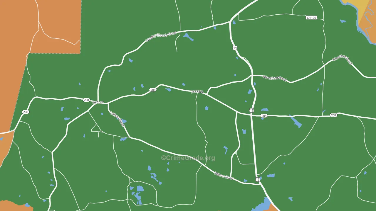 Jarrell, GA Map of Vandalism Rates