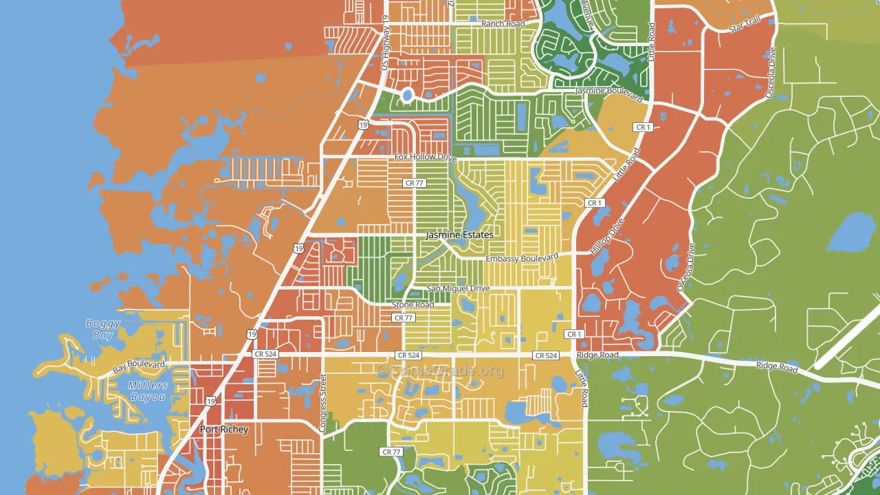 Jasmine Estates, FL Map of Vandalism Rates