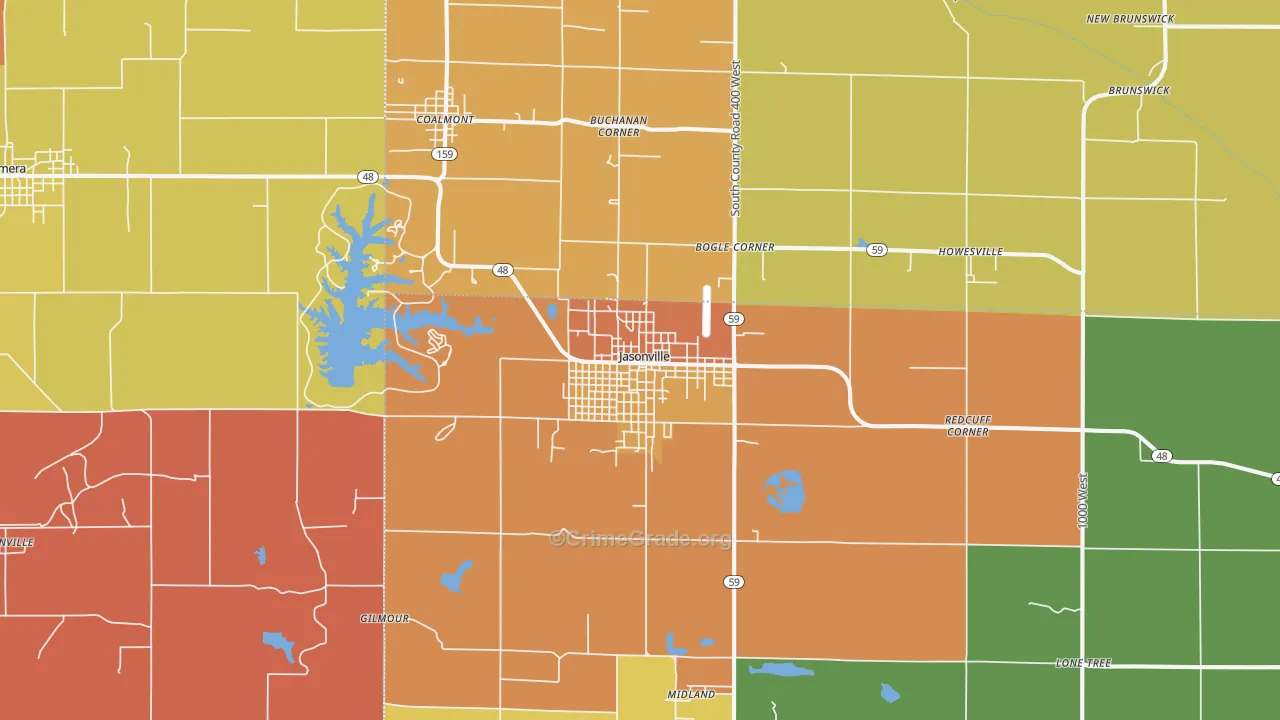 Jasonville, IN Map of Vandalism Rates