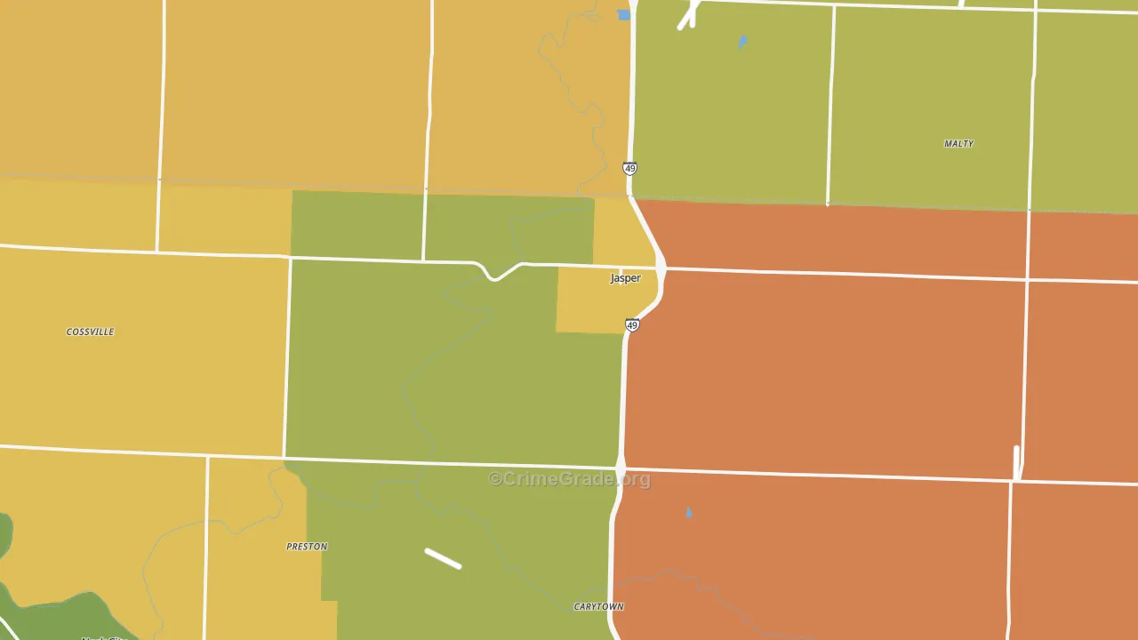 Jasper, MO Map of Vandalism Rates