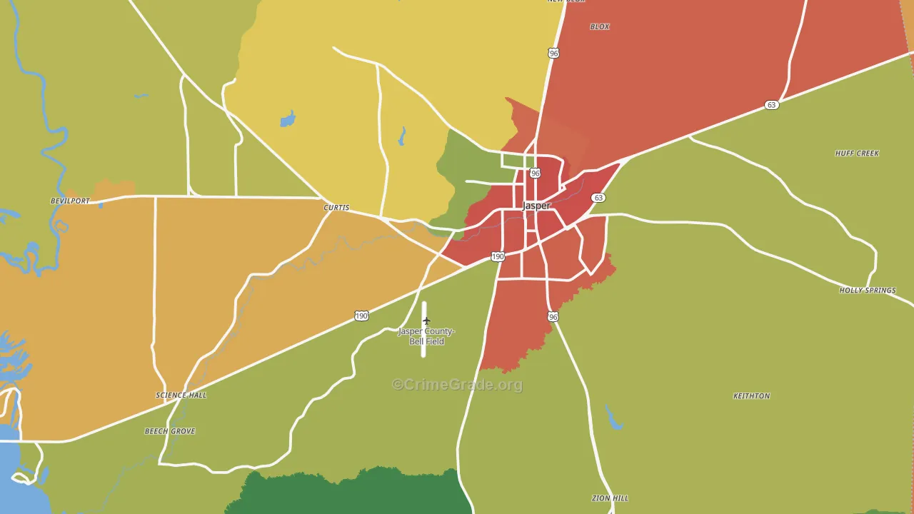 Jasper, TX Map of Vandalism Rates
