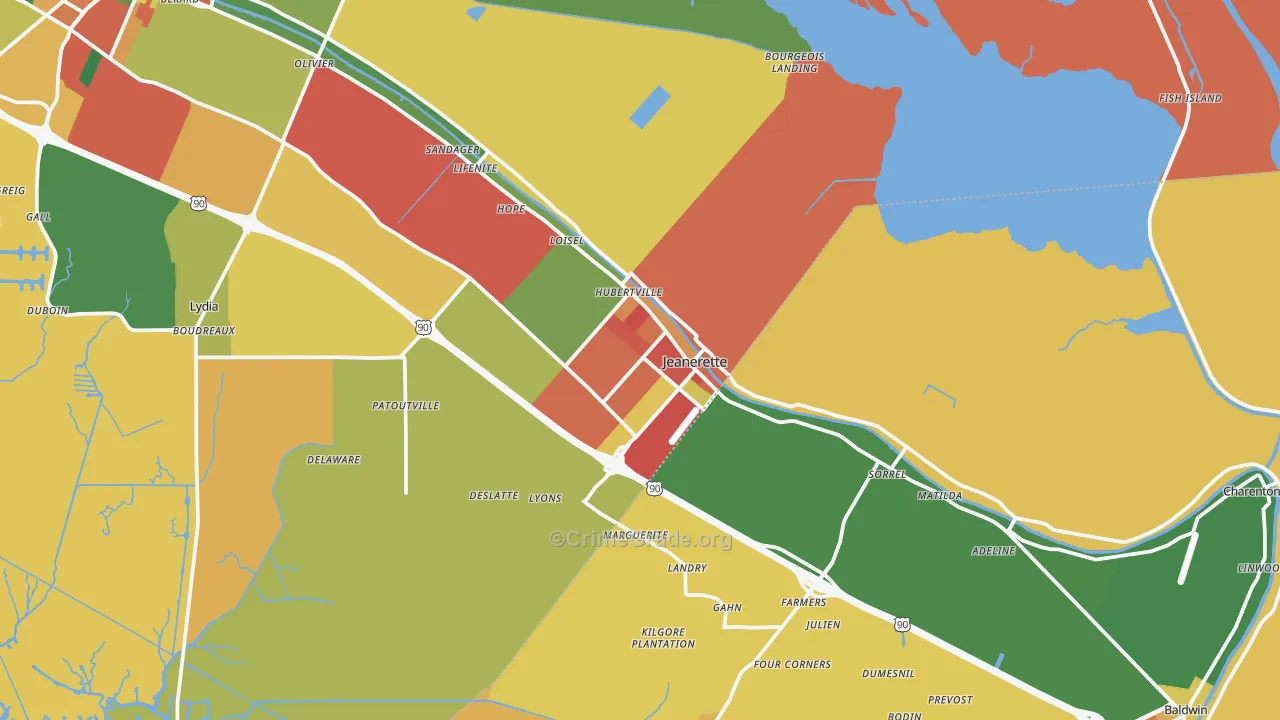 Jeanerette, LA Map of Vandalism Rates