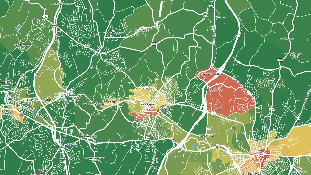Jeannette, PA Map of Vandalism Rates