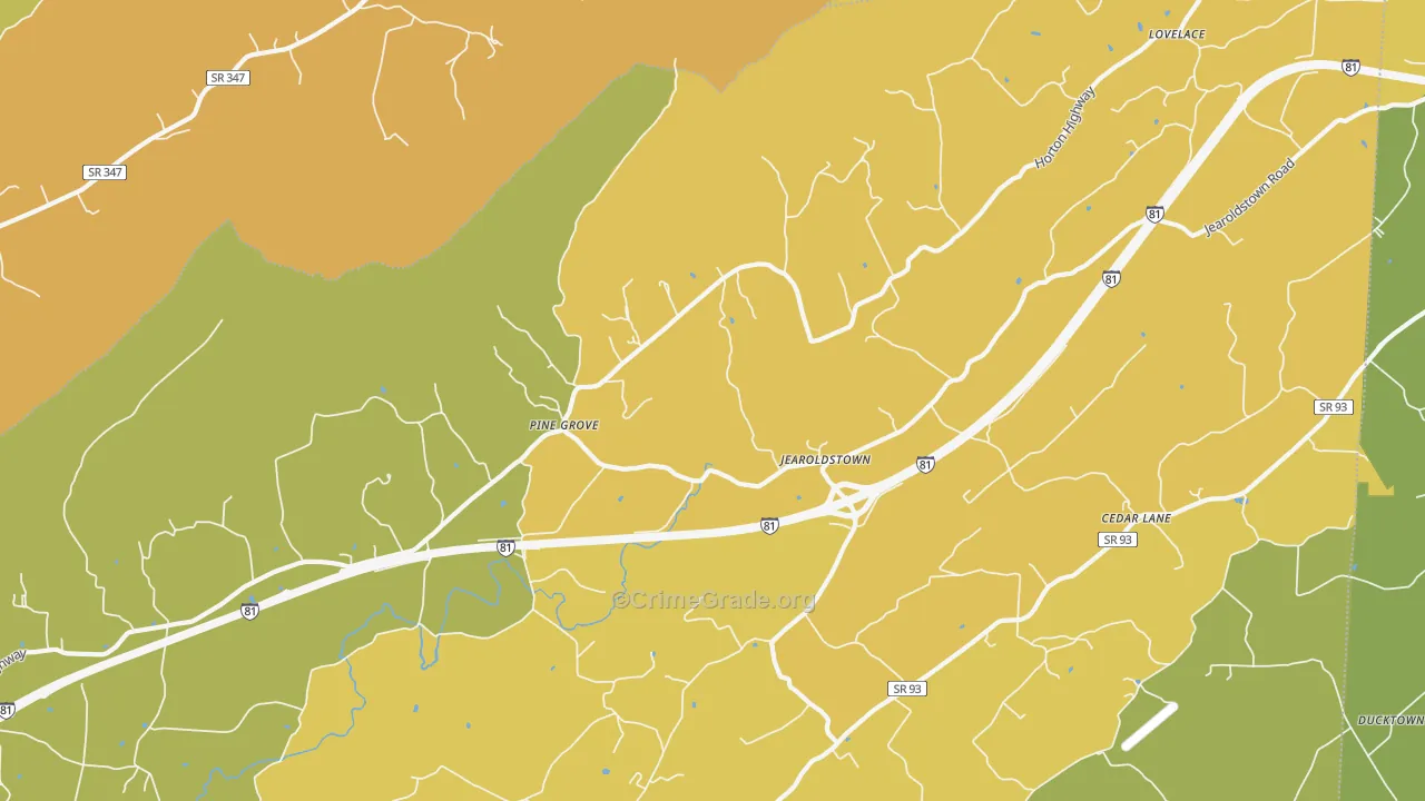 Jearoldstown, TN Map of Vandalism Rates