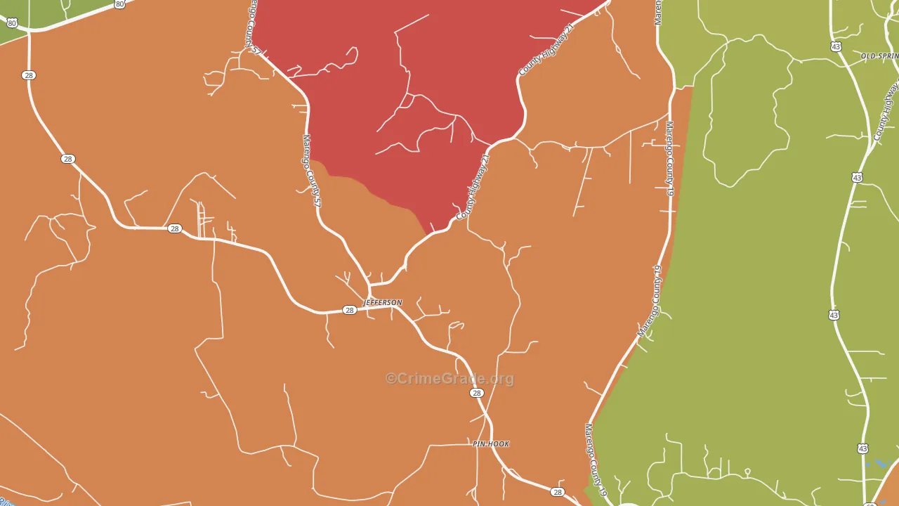 Jefferson, AL Map of Vandalism Rates