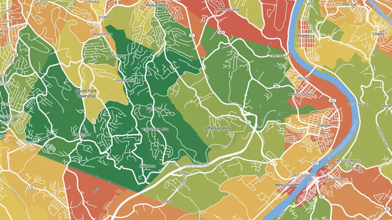 Jefferson Hills, PA Map of Vandalism Rates